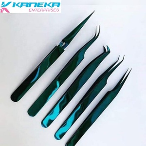 Juego de pinzas de extensión de pestañas recubiertas de plasma azul de acero inoxidable con aislamiento de 90 grados de logotipo personalizado - Product Image 1