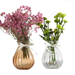 Venta al por mayor colorido diseño elegante jarrón de cristal para decoración flor plantas verdes jarrón de cristal al por mayor