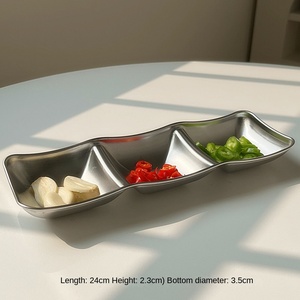 304 acier inoxydable Sauce plat or Style coréen soucoupe plat marmite assaisonnement assiette Sauce plat Barbecue vaisselle 2 et 3 grilles - Product Image 6