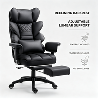 Fauteuil de bureau exécutif inclinable avec repose-pieds rétractable, appuie-tête réglable et coussin lombaire pour espace de travail commercial