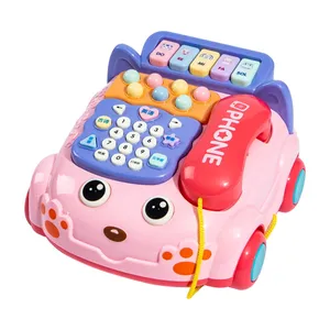 Funny baby plastic toys Multi-function telephone car Whack-a-mole game Cartoon telephone bell Pull line phone toys