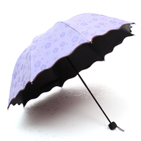 Parapluie publicitaire pliant en 3 sections, imprimé personnalisé motif fleurs changeantes aux couleurs de l'eau, protection UV, en pongee 190T, idéal pour cadeaux d'affaires