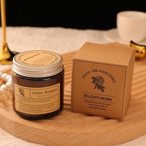 Venta al por Mayor de Velas Aromáticas en Frascos de Vidrio Ámbar Marrón, Decoración de Lujo para el Hogar, Vela de Cera de Soja Perfumada con Tapa de Aluminio para Decoración del Hogar - Product Image 1