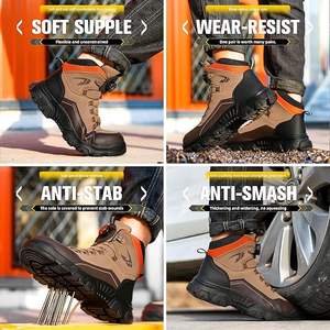 Leichte Arbeits stiefel für Herren Drehknopf-Sicherheits schuhe Mode Leder Oberer atmungsaktiver Gummi für Winter wanderungen im Freien - Product Image 3