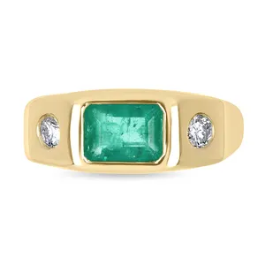 Hailer joyas anel, personalizado prata, verde, pedra preciosa, 3 pedras masculinas, esmeralda, ouro puro, 18k, 14k, 10k