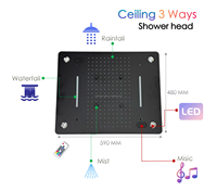 Ensemble de douche thermostatique en laiton avec affichage intelligent de la température, pommeau de douche LED musical à effet pluie et cascade, pour plafond de salle de bain