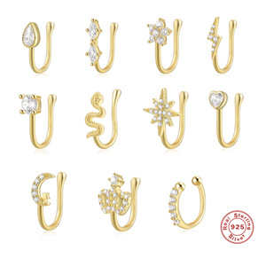 Gaby S925 Plata Faux Nariz Anillo Cuerpo Moda Nariz Cuff CZ Ninguno Piercing Nariz Clip Joyería al por mayor para mujeres Latón principal - Product Image 1