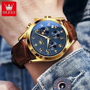 OLEVS 2890 calendario impermeabile secondo <span class=keywords><strong>Timer</strong></span> da uomo classico cinturino in vera pelle orologi al quarzo Reloj 3ATM orologio da polso per uomo - Product Image 3