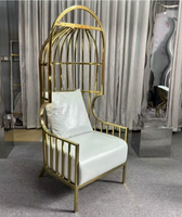 Fauteuil de salle à manger en forme de cage à oiseaux en acier inoxydable doré, chaise de loisirs, canapé individuel, style hôtelier