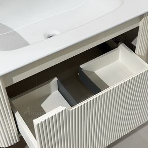 Meubles de salle de bain suspendus au mur de style villa moderne, <span class=keywords><strong>lavabo</strong></span> en céramique simple, <span class=keywords><strong>meuble</strong></span>-<span class=keywords><strong>lavabo</strong></span> en PVC de 18 mm avec miroir à LED - Product Image 5