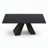 Table à manger extensible de luxe en marbre, cadre métallique rectangulaire, mobilier moderne pour hôtel, appartement, salon, résistant à la corrosion