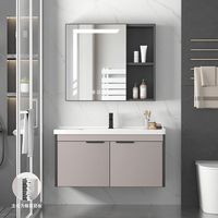 Kabinet Kamar Mandi Modern Hemat-Ruang Terpasang di Dinding Cermin Pintar Tahan Air Paduan Aluminium Wastafel Keramik Ramah Lingkungan