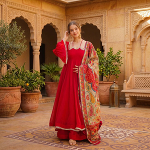 Salwar de Diseñador de Lujo para Mujer, Largo hasta el Tobillo, para Fiesta de Diwali, con Espejos, Encaje Elegante, Reversible, Antiarrugas, de Secado Rápido - Product Image 1