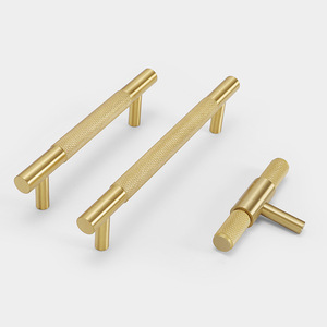 Wholesale Furniture Hardware Golden Modern Decorative Brass Door Cabinet Knurled Handles Black Pulls