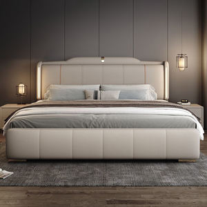 מסגרת מיטה מפוארת ומודרנית בגודל קינג סייז, רכה, מעור, עשויה מעץ מלא, מיטת קווין עם אחסון לריהוט חדר שינה, מיטת מלון עם תאורה - Product Image 5