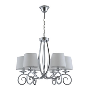 Lampada da soffitto 6xE14, finitura cromata, paralume bianco, ideale per illuminazione moderna ed ambienti eleganti. - Product Image 1