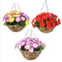 Panier suspendu en paille tressée à la main, motif fleur de l'automne artificielle, multicolore, durable, pour intérieur et extérieur, décoration personnalisée, jardinière florale