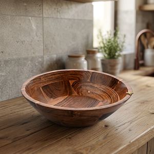 Cuencos de Madera de Acacia para Ensaladas y Frutas, Reutilizables, Aptos para Lavavajillas, Hechos a Mano, Ecológicos, Diseño Curvo Grande Vintage para el Hogar, Resistentes al Calor - Product Image 1