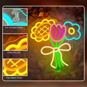 Flower Letreros Neon LED indoor hanging ambient light shop <b>sign</b> wall decoration light entrance indicator light luminous <b>sign</b> - Product Image 2