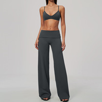 Ensemble de yoga et Pilates 2 pièces de haute qualité pour femme : Soutien-gorge de sport à bretelles spaghetti et dos élégant, pantalon large très extensible – Tenue de sport pour la gym