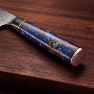 Ensemble de couteaux de cuisine à motif Damas, manche en résine bleue de luxe, couteaux de cuisine, cadeau pour les cuisiniers et les chefs à domicile - Product Image 2