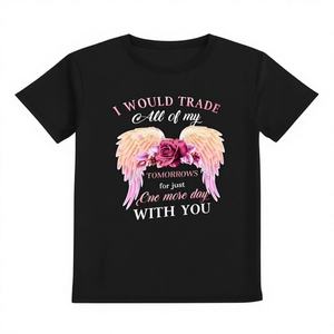 T-shirt en jersey noir pour femme, manches courtes, col rond, 200g de coton, citation inspirante, imprimé floral, vêtements décontractés - Product Image 1