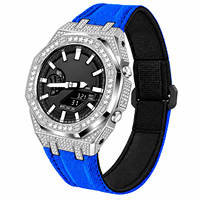 Boîtier de montre en acier inoxydable de luxe entièrement serti de diamants, bracelet en nylon, mod Kif Oak Casioak G Ga2100, pièces de montre antichoc