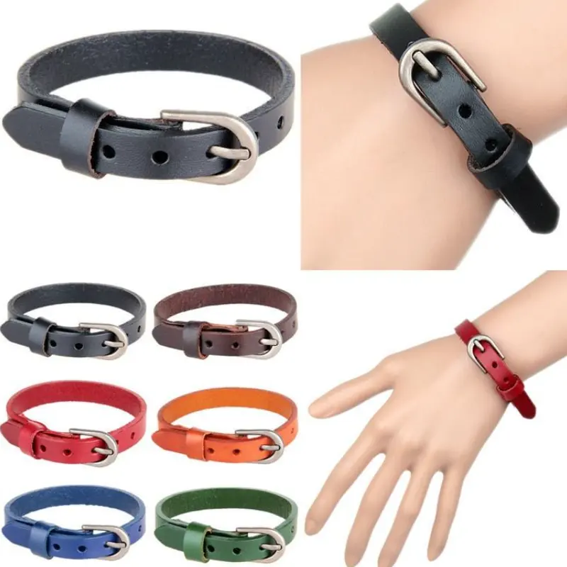 Wholesale Mens Leather Bracelet Wristbands Simple Wrist Strap Belt Buckle Custom PU Leather Cuff Bracelet for Women