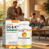 Complément alimentaire végétalien OEM Vitamine D3 K2 - 120 capsules molles pour la santé immunitaire et osseuse des adultes, huile de coco
