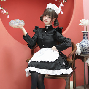 Chinese Style Maid Costume Black And White Long Sleeve Cosplay Performance Wear For Game Anime Role Playing - Product Image 2