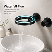 Robinet de lavabo numérique encastré à poignée unique, mural, en acier inoxydable, avec LED, mitigeur pour évier