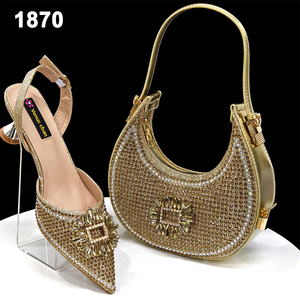 Bestway Tacones de alta calidad <span class=keywords><strong>Zapatos</strong></span> elegantes y conjunto de bolsos con piedras para damas Telas de encaje - Product Image 6
