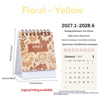 Calendrier de bureau mini 2027 transfrontalier en anglais, impression fleurs épanouies, carton blanc, planificateur de bureau 18 mois