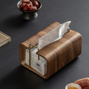 Caja de pañuelos de madera de nogal, decoración para sala de estar, caja de pañuelos combinada de hierro y madera, caja de almacenamiento de servilletas, caja de pañuelos para mesita de noche - Product Image 2