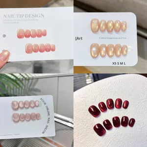Diseño de <span class=keywords><strong>Uñas</strong></span> Postizas de Alta Calidad <span class=keywords><strong>en</strong></span> <span class=keywords><strong>Color</strong></span> Sólido, Hechas a Mano, con Efecto Ojo de Gato, Forma Almendrada Corta, Modelo Ojo de Gato, Adhesivos para <span class=keywords><strong>Uñas</strong></span> Cuadradas - Product Image 4