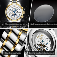 OLEVS 6667 OEM Montre de luxe squelette personnalisée lumineuse de marque supérieure pour hommes, en cuir, mécanique automatique