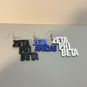 Pendientes de Madera con el Símbolo de Zeta Phi <span class=keywords><strong>Beta</strong></span> en Azul, Negro y Blanco, Hechos <span class=keywords><strong>a</strong></span> Mano en Fábrica, Pendientes de Sororidad Cortados con Láser para Mujer - Product Image 1