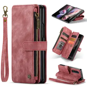 CaseMe Galaxy Z fold 3 Wallet Phone Case for Samsung Galaxy Fold 3 Wallet Cases Premium PU+PC Case Cover with Card Cash Slot