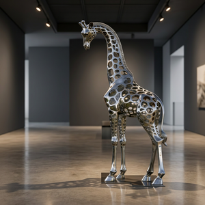 Sculpture de girafe en résine personnalisée, aspect métal poli, figurine animale, décoration artistique pour la maison, le bureau, l'hôtel - Product Image 2