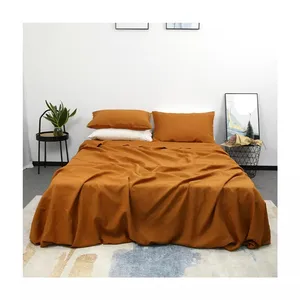 Bedding Flax Linen Set Bedding Luxury 5 Star Hotel Bedspread Linen Bed Sheet Sets Wholesale 100% Linen Woven Simple 60 Solid 3-4