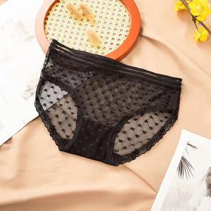 Ropa Interior Femenina Transpirable Directo de Fábrica, Sexy, Translúcida, con Nudos de Jacquard, Encaje Hueco, Algodón/Nailon, Cintura Media, Estilo Bikini - Product Image 6