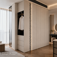 Armoire sur mesure en MDF de qualité ENF, beige terrazzo, avec niche ouverte et éclairage LED linéaire pour suite parentale, OEM ODM Direct