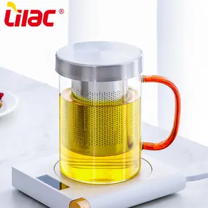 Lilac BSCI SGS LFGB 460ml customizable suppliers thermo warmer filter glass coffee tea mugs