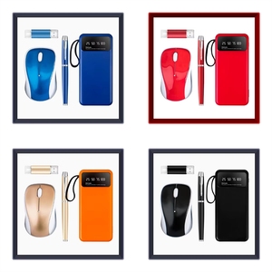 OEM Business Gift Set Plastic Silk Screen Printed Custom Logo USB + Pen + Mouse + Power Bank Promotional Electronic Gifts