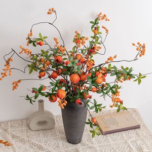 Rama de Granada Artificial CallaFloral, Color Rojo Anaranjado, Decoración de Espuma para Bodas, Arreglo Floral Artesanal de 6 Cabezas, Estilo INS - Product Image 1
