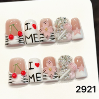 416-420 Faux ongles en acrylique réutilisables faits main, 10 pièces, à presser, avec colle, motif carré pour doigts