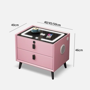 Table de <span class=keywords><strong>chevet</strong></span> VL en verre trempé avec haut-parleur, chargeur latéral et lumière LED - Product Image 1