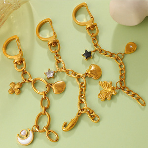 จี้ห้อยพวงกุญแจสไตล์ยุโรปอเมริกันย้อนยุค ทำจากหินธรรมชาติรูปใบโคลเวอร์สี่แฉกและปลาดาว  วัสดุสแตนเลสชุบทอง 18K - Product Image 3