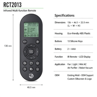Télécommande IR 13 touches pour mini-climatiseurs, purificateurs d'air avec écran LCD RCT2013, contrôle un à un, OEM ODM
