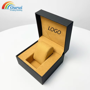 Durable Premium <b>Black</b> PU Leather Single Watch Storage <b>Box</b> with Plush Velvet Cushion Insert, Custom Logo Embossing Option - Product Image 3